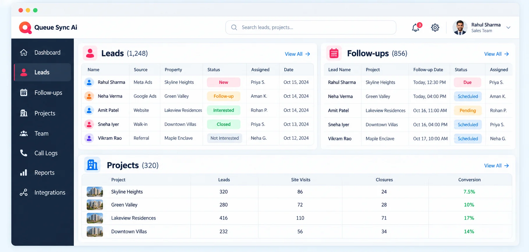 Follow-ups illustrative product screen with sample data
